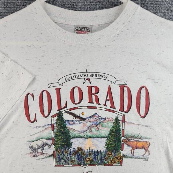 VTG Colorado Springs Oneita T Shirt White Graphic Power T XL Cotton Mountains - Picture 1 of 10